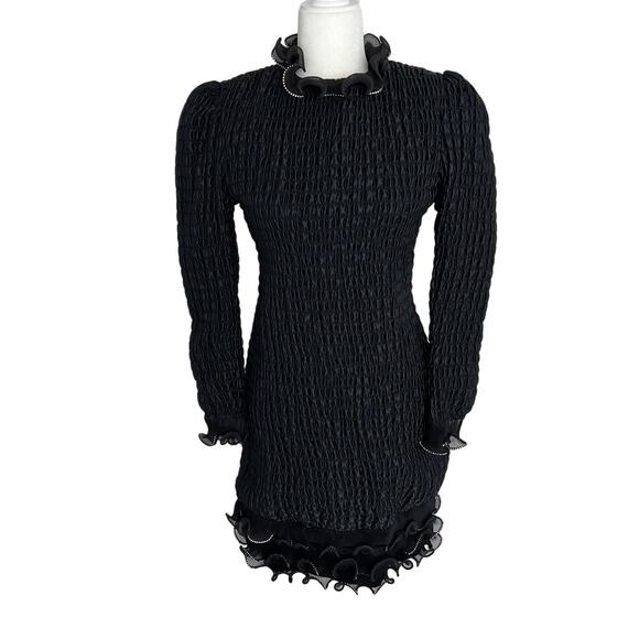 Jeanette for St. Martin Dresses & Skirts - Vintage Jeanette for St. Martin Black Smocked Ruffle Cocktail Dress Stretch 6